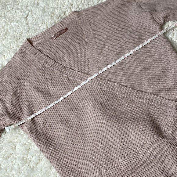 Beige Deep V Cross Over Tie Up Sweater Puff Sleeve IK10 - Picture 5 of 9